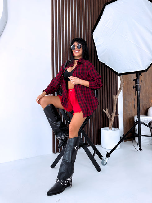"WORTH IT" 17153 ripped shirt - RED WITH BLACK